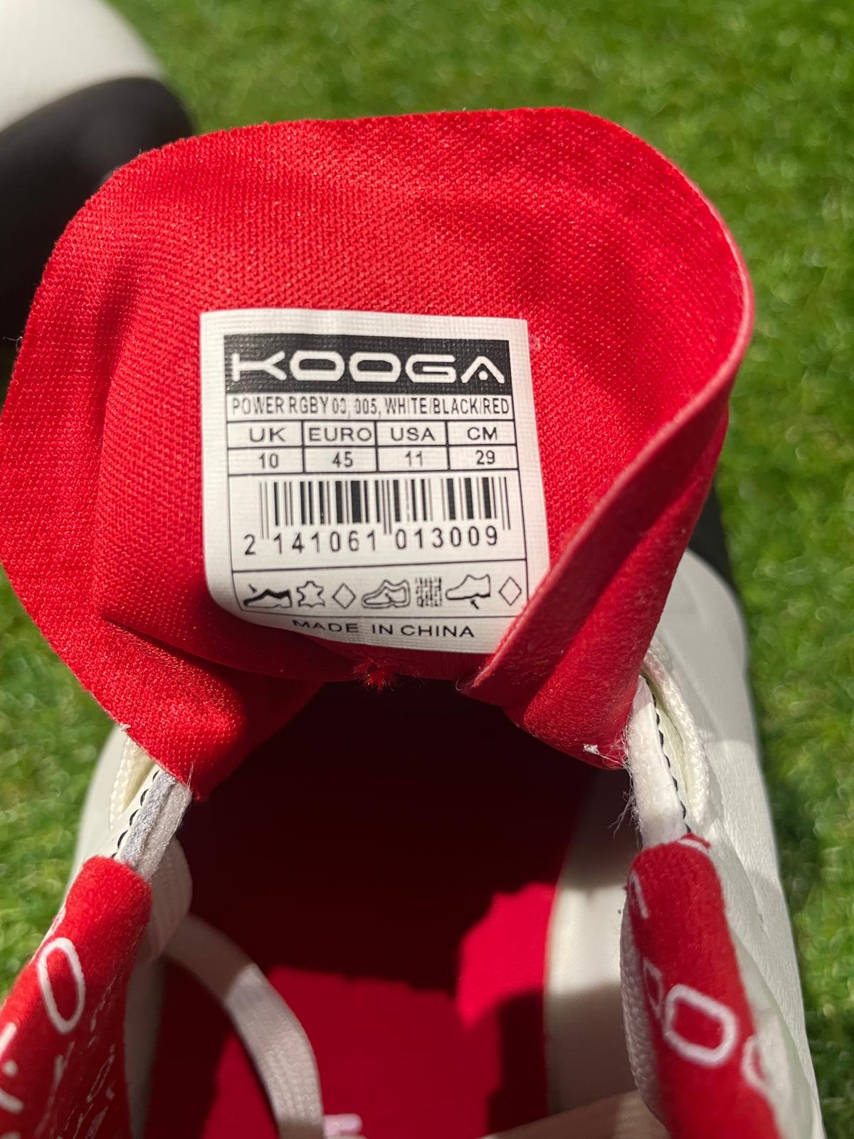 KOOGA Power Rugby Boots - UK size 10 - White / Black / Red